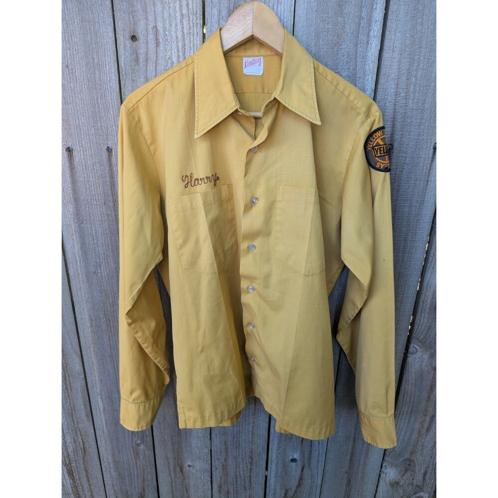 Vintage Chain Stitch Shirt 60s 70s Uniform Workwear Unitog Patches Large Yellow